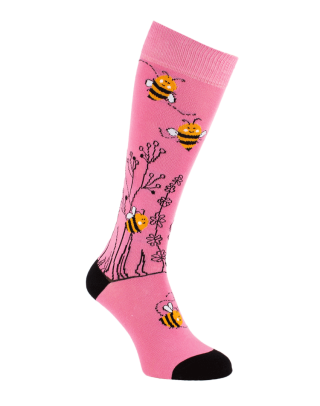 chaussettes fantaisie equitation abeilles paddock rose gauche