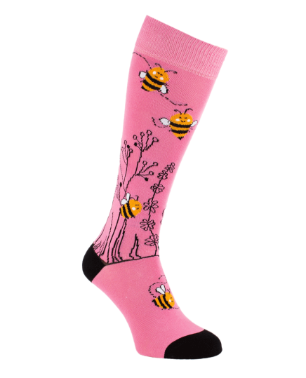 chaussettes fantaisie equitation abeilles paddock rose gauche