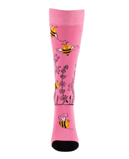 chaussettes fantaisie equitation abeilles paddock rose face