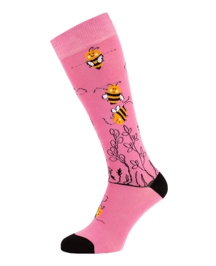 chaussettes fantaisie equitation abeilles paddock rose droite