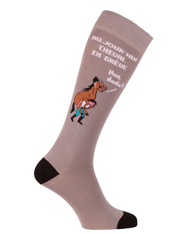Chaussettes hautes humoristiques "Cheval en grève" gris