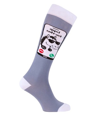 Chaussettes montantes "Mon Poney me téléphone" bleu gris