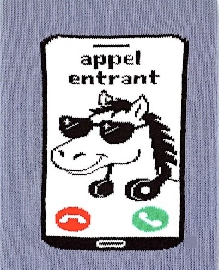 Chaussettes montantes "Mon Poney me téléphone" bleu pétrole détail