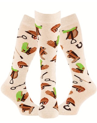 chaussettes montantes pour cavalier avec accessoires équestres détail vert