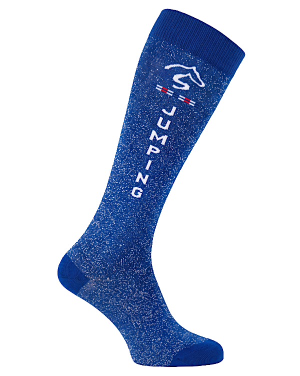 Chaussettes hautes fantaisie Jump'oxer bleu roi à paillettes argentées
