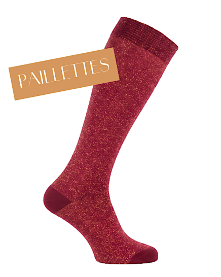 chaussettes hautes unies bordeaux avec paillettes dorées