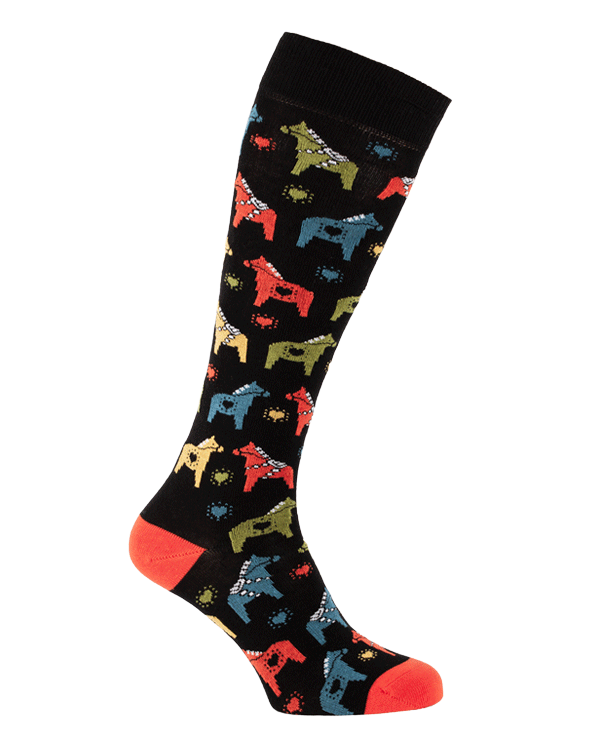 Knee-high socks with Swedish Dala horses