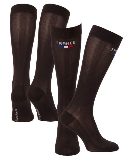 chaussettes équitation montantes fines noires drapeau France devant derrière