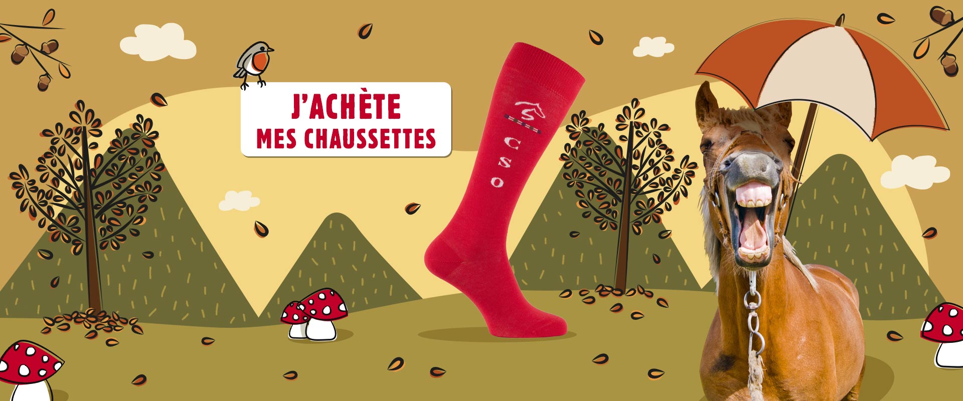 Bannière automne chaussettes KozySocks cheval CSO